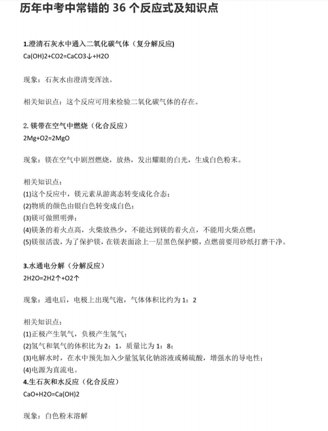 历年中考化学易错反应式及知识点合集资料下载