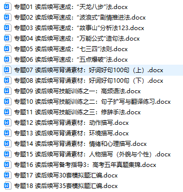 高考英语读后续写技巧与训练（18专题，Word版，405页）下载