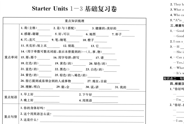 七年级上册英语人教版金考卷