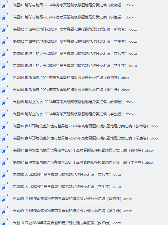 十年（2014-2024）高考地理真题分项汇编（全国通用）