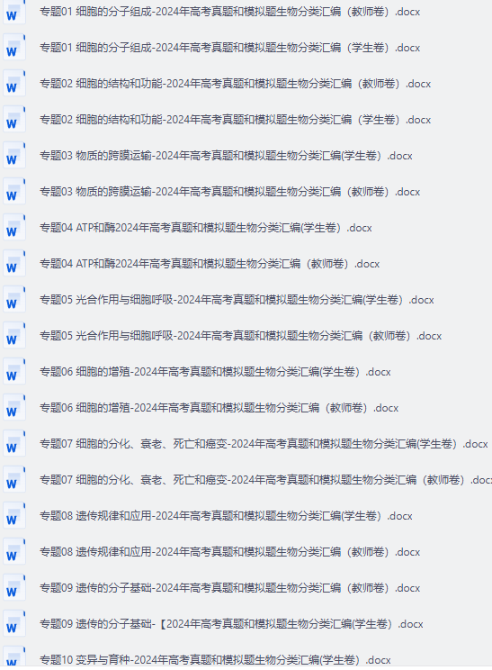 十年（2014-2024）高考生物真题分项汇编（全国通用）