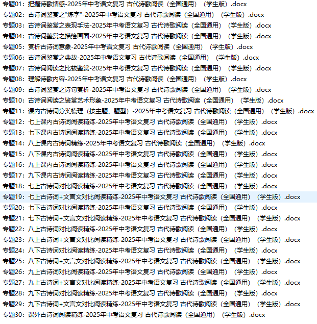 2025年中考语文总复习古诗文阅读