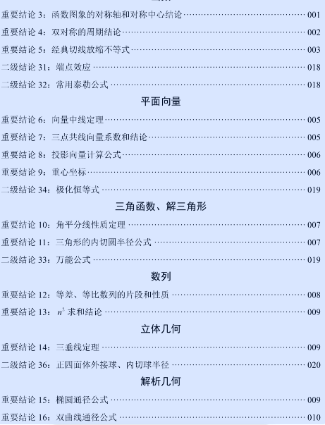 高中高考数学 44 个高频常用结论｜高考必背速记手册（重要 + 二级全汇总）